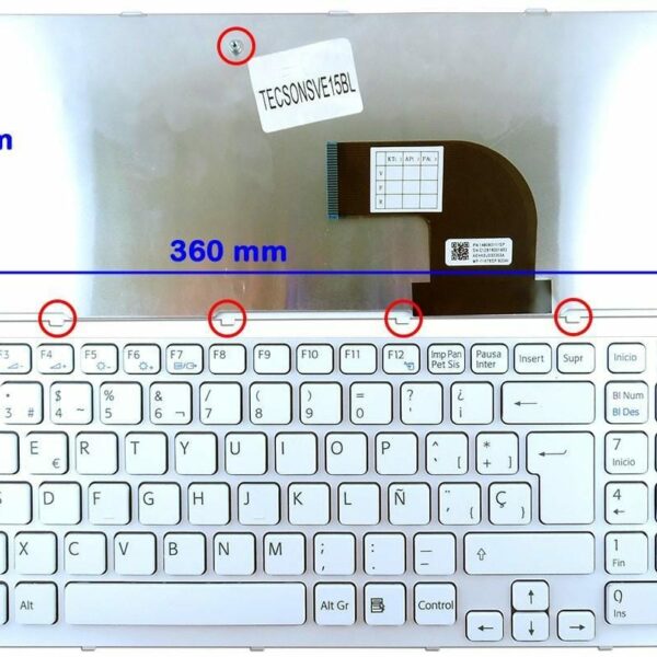 Teclado Espanhol Branco para Portátil Sony Vaio - Compatível com 149028961ES, AEHK5P0222303A