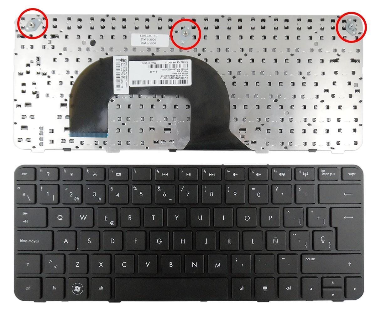 Teclado Espanhol Preto com Moldura para Portátil HP Pavilion DM1-3000, DM1Z-3000, DM1Z-3200, DM1Z-4000 Series