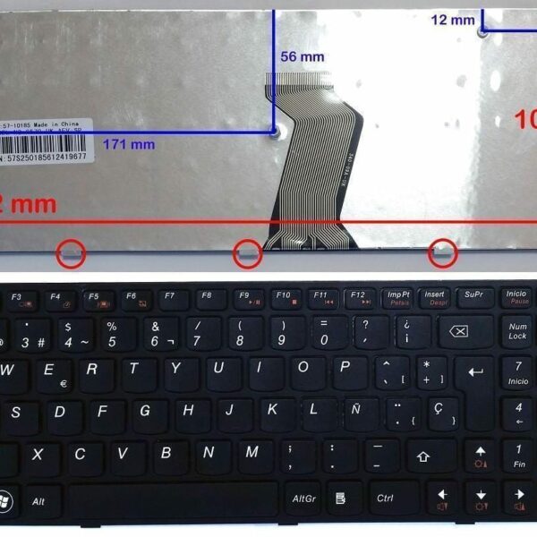 Teclado Portátil Lenovo Ideapad G580 G570 Z560 V580 Series Espanhol Preto - P/N: 9Z.N5SSW.Q0S