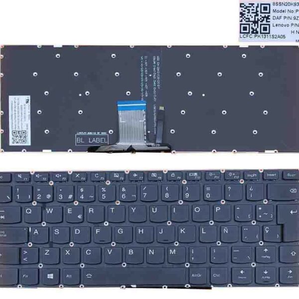 Teclado Retroiluminado Espanhol para Portátil Lenovo Ideapad 310S-14, 510S-14IKB, 710S-14 Series - Preto