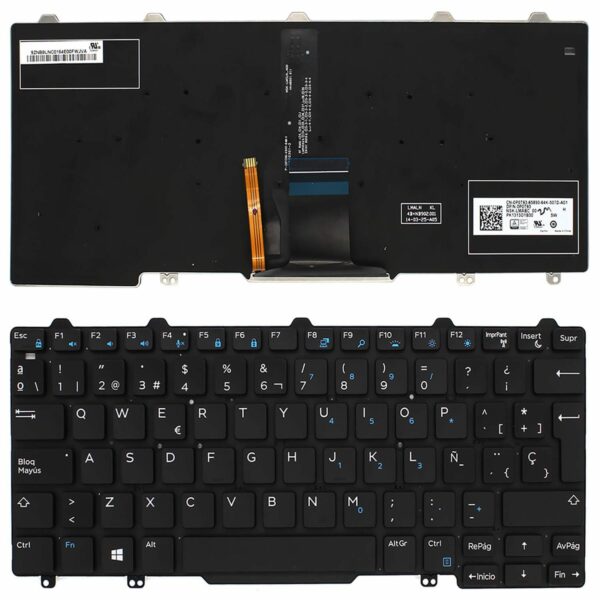 Teclado Retroiluminado Espanhol para Portátil Dell Latitude E5250 E5270 E7250 E7270 Series