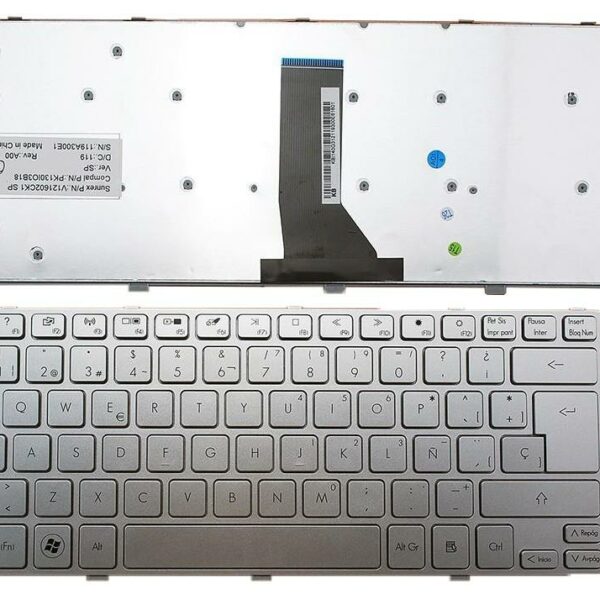 Teclado para Portátil Gateway NV47H - Espanhol/Castelhano - Com Moldura - Prata