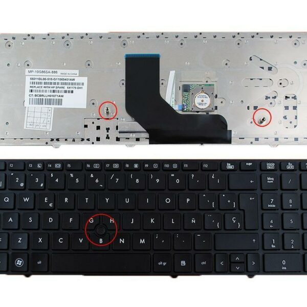 Teclado para Portátil HP EliteBook 8560P Preto - Espanhol/Castellano - Com Pointstick