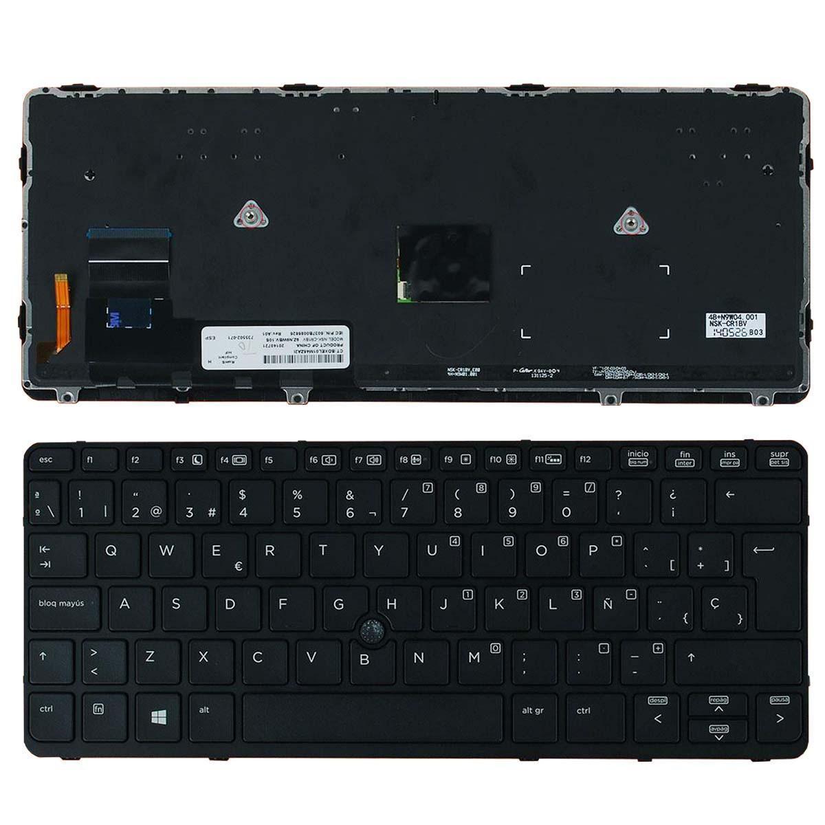 Teclado para Portátil HP EliteBook 720 725 820 G1 G2 Retroiluminado Espanhol Preto