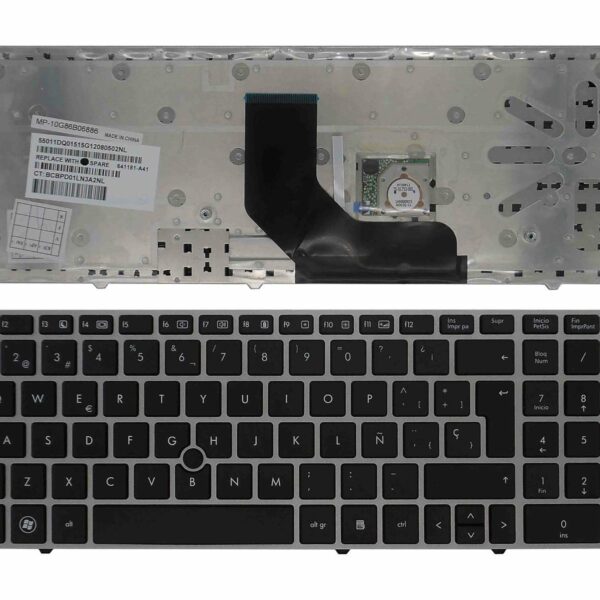 Teclado para Portátil HP Probook 6560B Elitebook 8560P - Espanhol, Preto, com PointStick - MP-10G86B06886