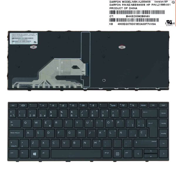 Teclado para Portátil HP ProBook 430 G5, 440 G5, 445 G5 - Preto, com Estrutura, Layout Espanhol