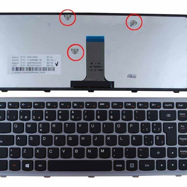 Teclado para Portátil Lenovo Flex 14 G400S - Preto com Estrutura Prata - Compatível