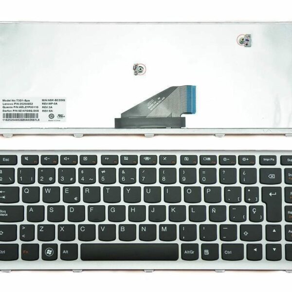 Teclado para Portátil Lenovo U310 Espanhol com Moldura Prata - Preto