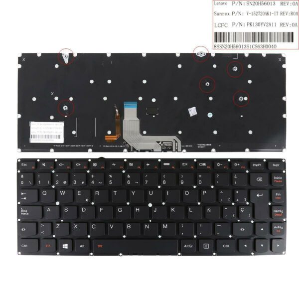Teclado para Portátil Lenovo Yoga 900, 900-13ISK, 900-13ISK2 - Espanhol, Retroiluminado, Preto