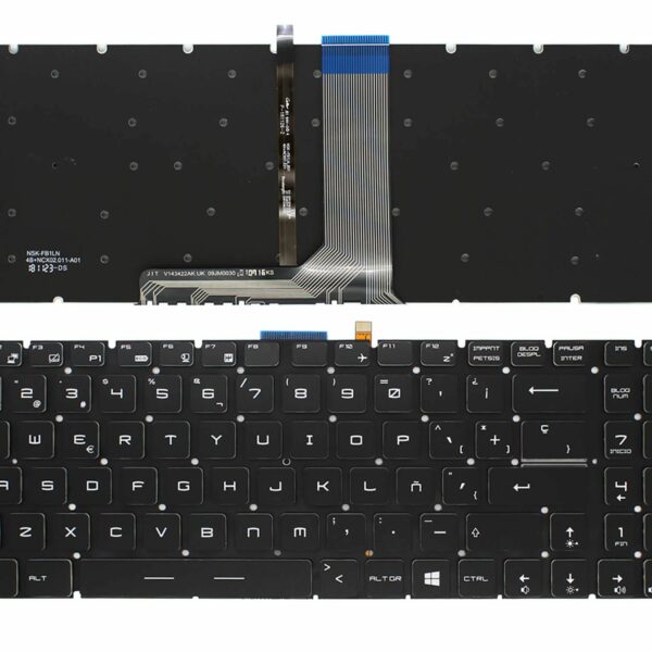 Teclado Portátil MSI GT62 GT72 GE62 GE72 GS60 GS70 GL62 Series NSK-FB1LN Retroiluminado Espanhol Preto