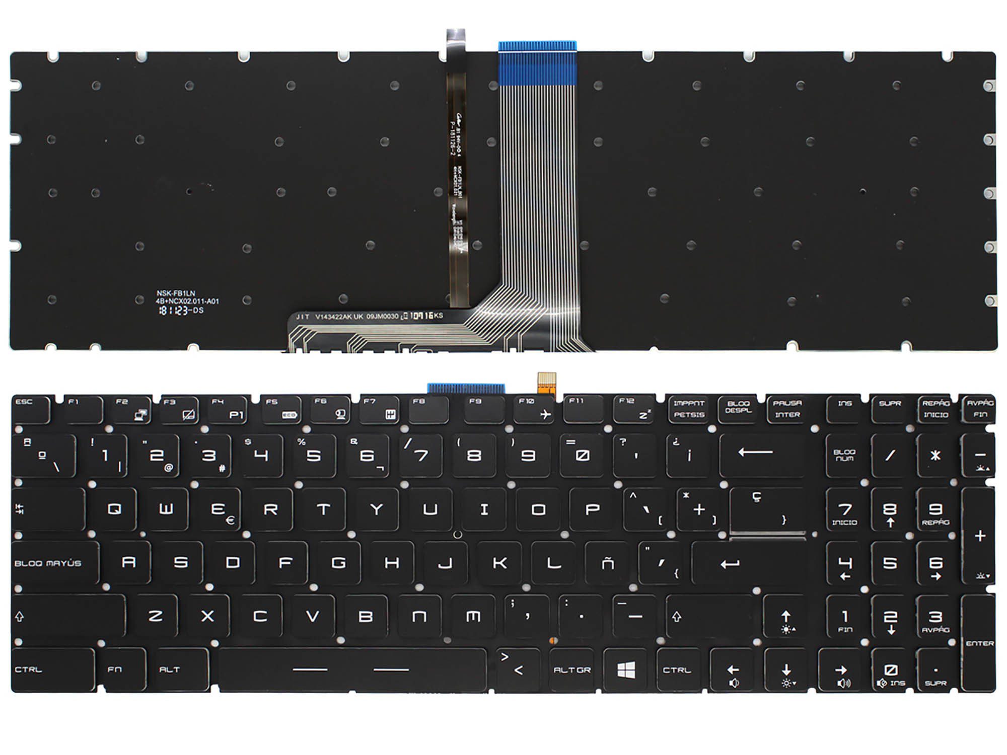 Teclado Portátil MSI GT62 GT72 GE62 GE72 GS60 GS70 GL62 Series NSK-FB1LN Retroiluminado Espanhol Preto