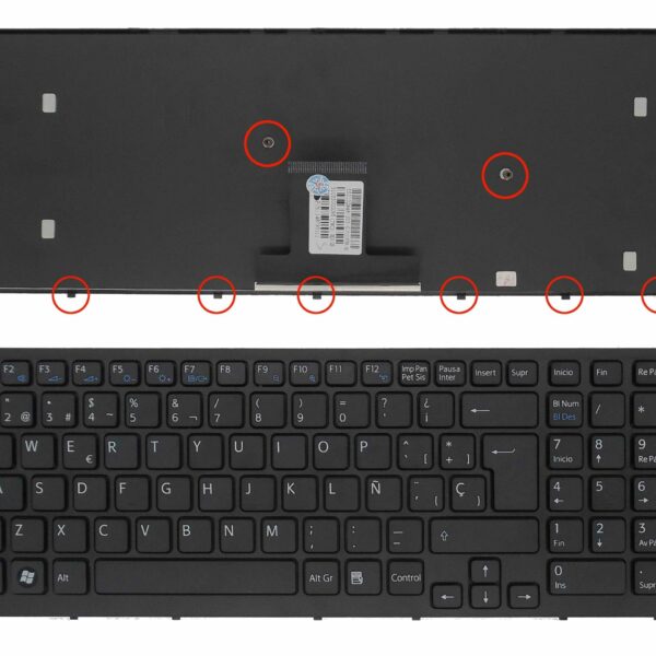 Teclado para Portátil Sony VAIO VPC-EB e PCG-71211M, PCG-71311M - Espanhol Preto com Moldura
