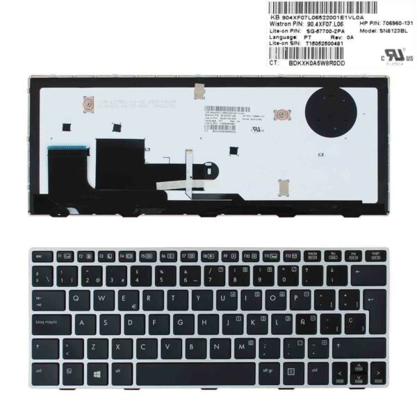 Teclado Backlit para Portátil HP EliteBook 810 G1 G2 G3 - Preto com Estrutura Prata