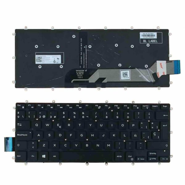 Teclado Retroiluminado Espanhol Preto para Portátil Dell Inspiron Gaming 14 7466 - Sem Moldura
