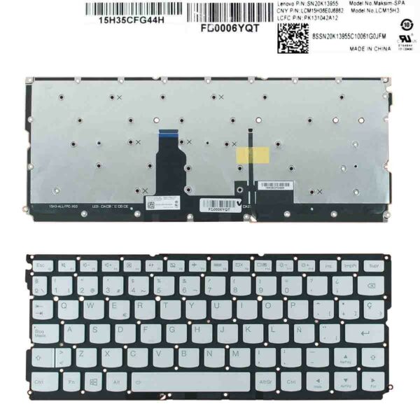 Teclado Retroiluminado para Portátil Lenovo IdeaPad Air 12 Yoga 900S-12ISK Prata sem Moldura