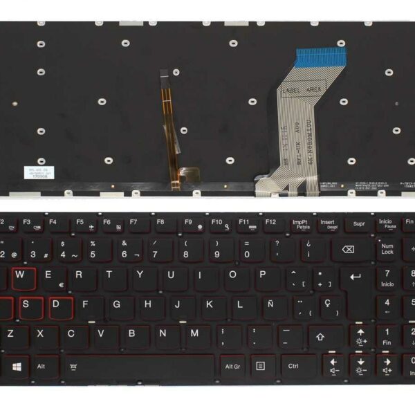 Teclado Retroiluminado Gaming Espanhol para Portátil Lenovo IdeaPad Y700-15 Series Preto Sem Moldura