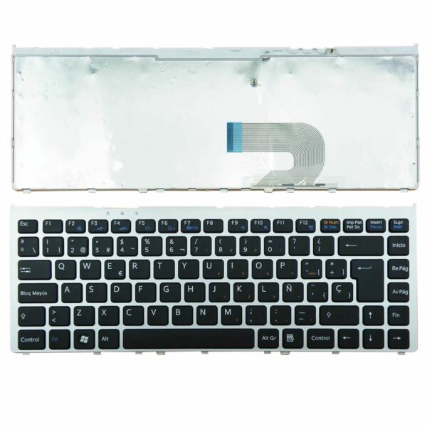 Teclado Espanhol Preto com Moldura Prateada para Portátil Sony Vaio VGN-FW Series