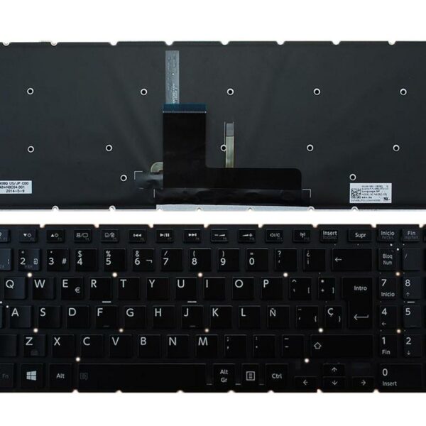 Teclado Retroiluminado Espanhol para Portátil Toshiba Satellite L50-B L50D-B L50DT-B L50T-B Series Sem Moldura Preto