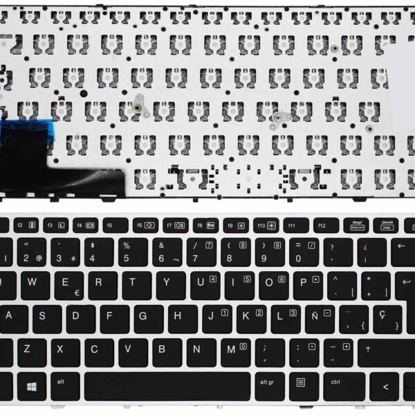 Teclado para Portátil HP EliteBook Folio 9470 9480 Series Espanhol Preto Com Moldura