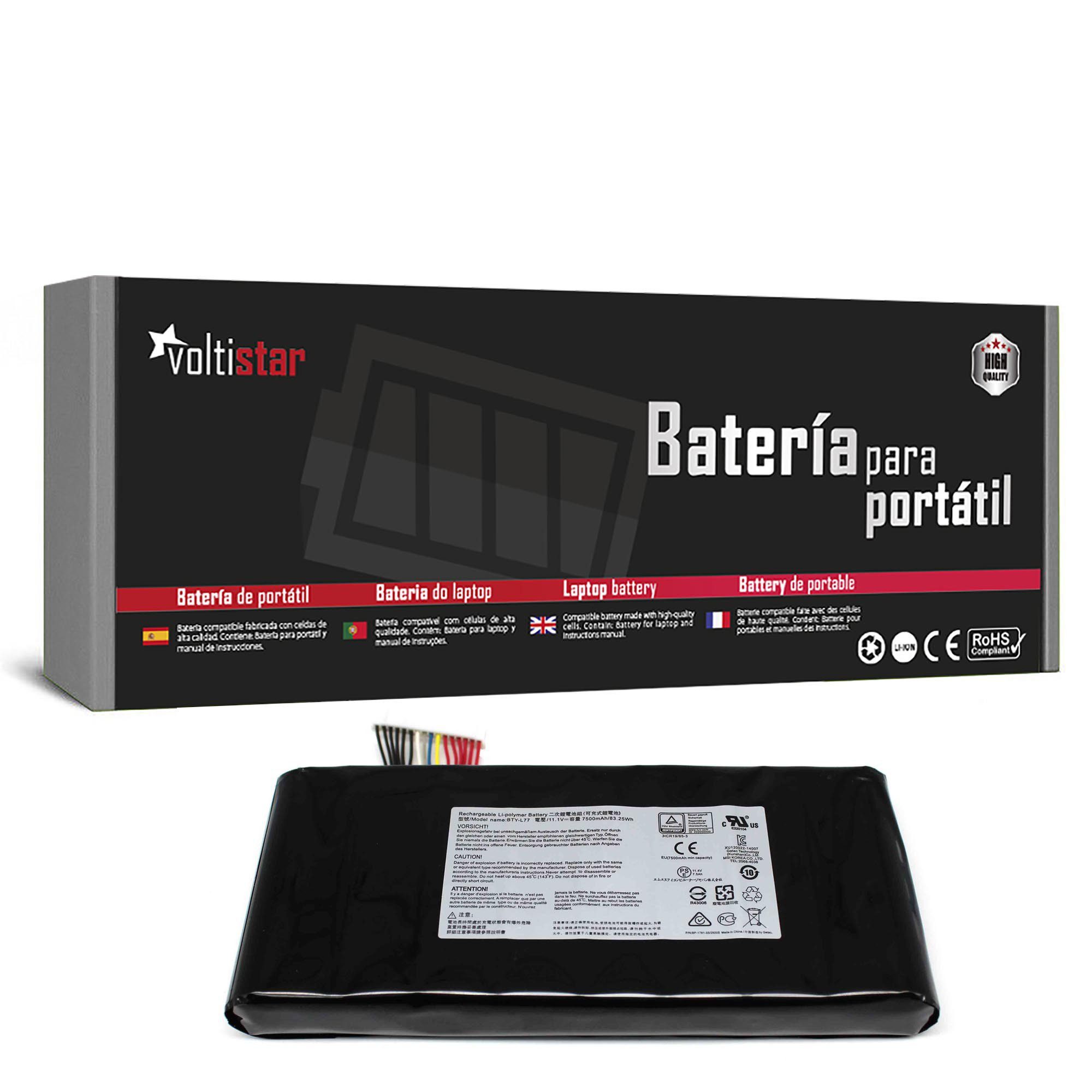 Bateria para Portátil MSI GT72, GT72S, GT80, GT725, GT72VR, WT72 Series - P/N BTY-L77 - 11.1V 6600mAh