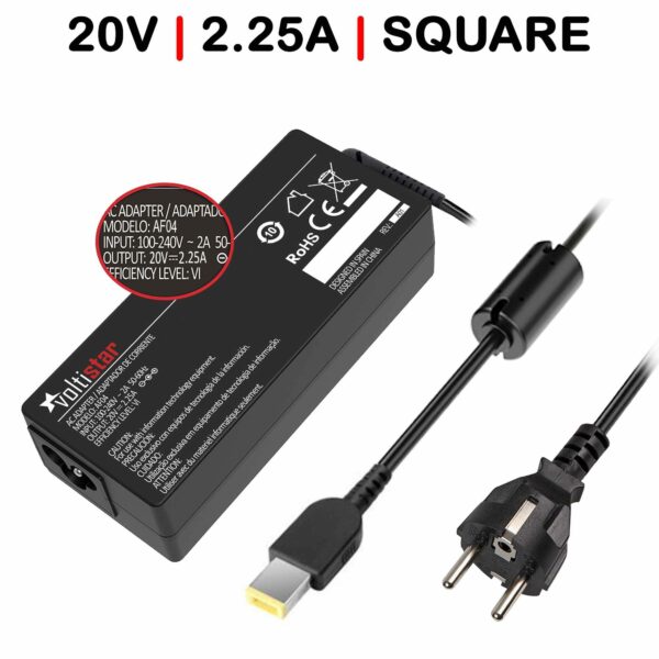 Carregador Portátil Lenovo ThinkPad T450 T450S T460S T470 P51S - 20V 2.25A 45W Conector Square