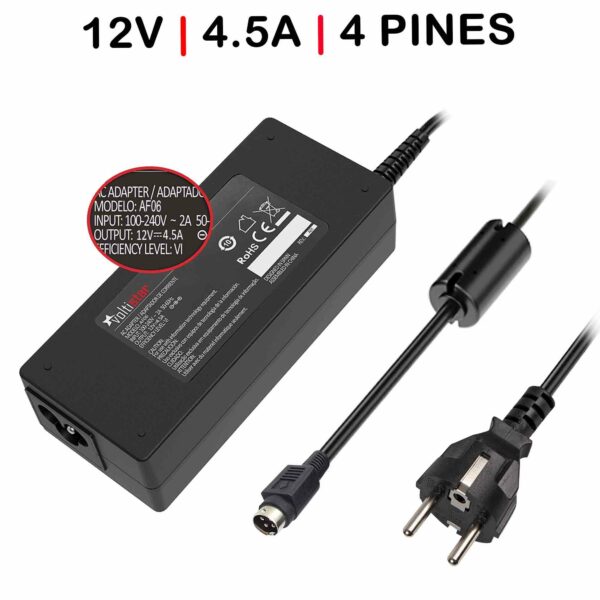 Carregador para Monitor TFT 12V 4.5A 60W - Conector 4 Pinos | Voltistar