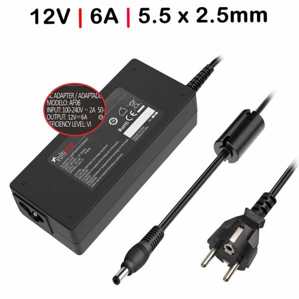 Carregador para Monitor TFT 12V 6A 72W - Conector 5,5x2,5mm | Voltistar