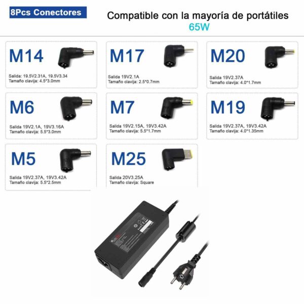 Carregador Universal 65W para Portátil com 10 Conectores - 100-240V