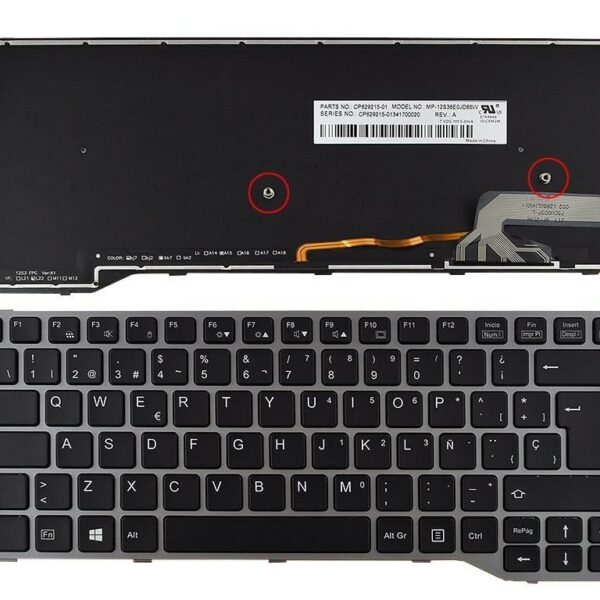 Teclado Retroiluminado Espanhol para Portátil Fujitsu LifeBook E73X E74X E54X Series - Preto Com Moldura
