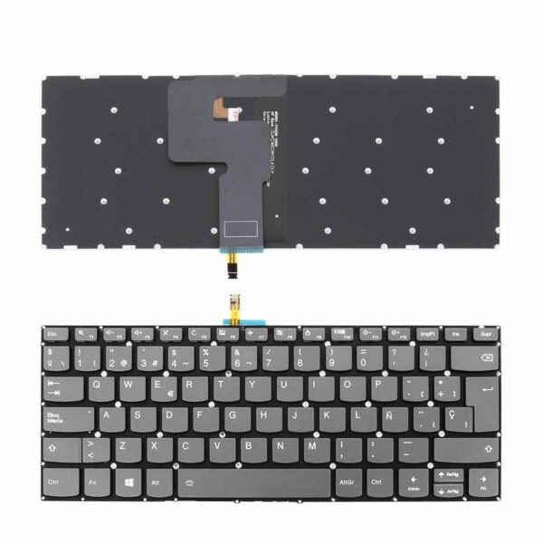 Teclado Retroiluminado Espanhol Cinzento Sem Moldura para Portátil Lenovo IdeaPad 330-14, Yoga 520-14, Yoga 720-15 Series