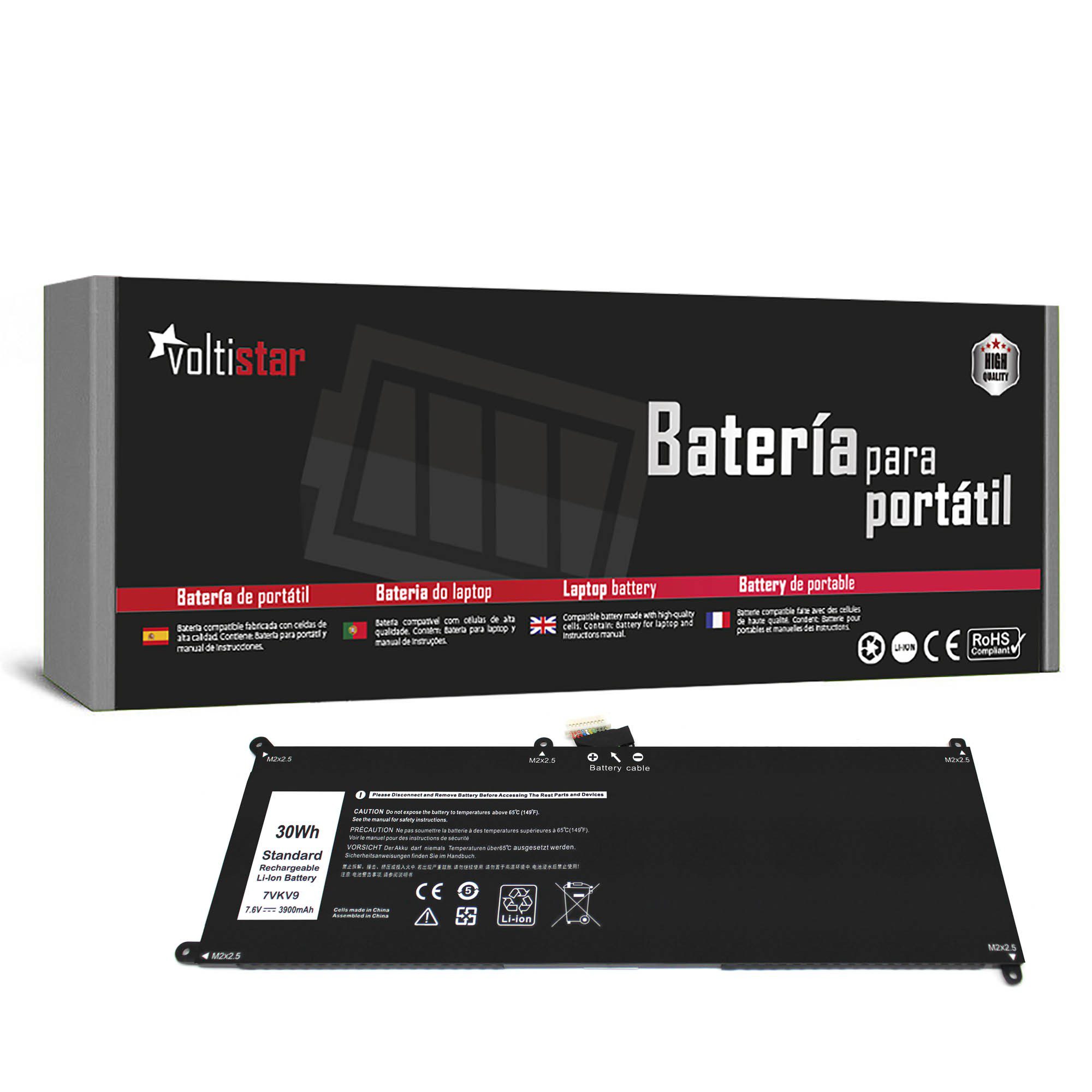 Bateria para Portátil Dell Latitude 12 7275, XPS 12 9250 - 7.6V 3900mAh - 07VKV9 T02H