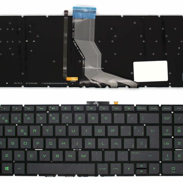 Teclado Retroiluminado Verde para Portátil HP Pavilion 15-AB - Layout ES com Teclas Grandes