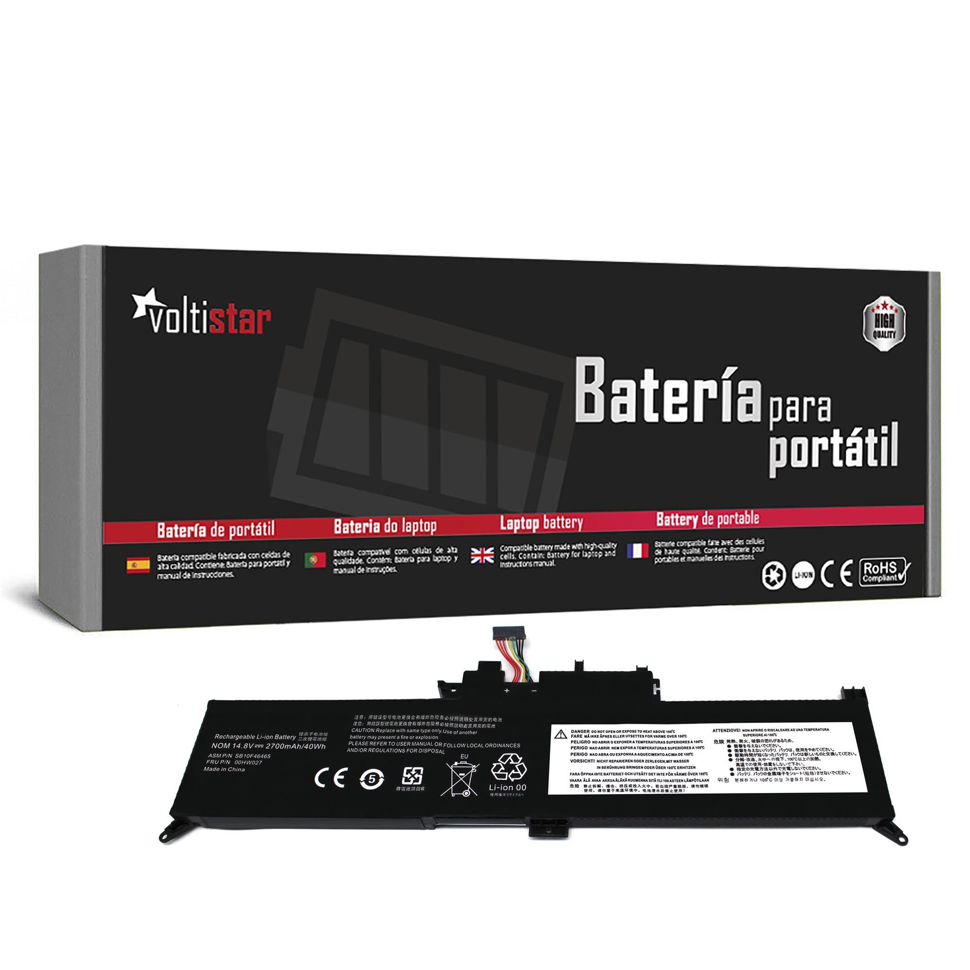 Bateria para Portátil Lenovo ThinkPad Yoga 260 X260 370 X380 Series - 14.8V 2700mAh - P/N: 00HW027 00HW026 01AV432 01AV433