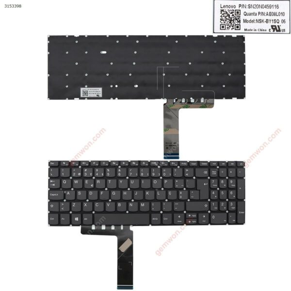 Teclado em Português para Lenovo Ideapad 320-15ABR 320-15IAP 320-15AST 320-15IKB cinzento
