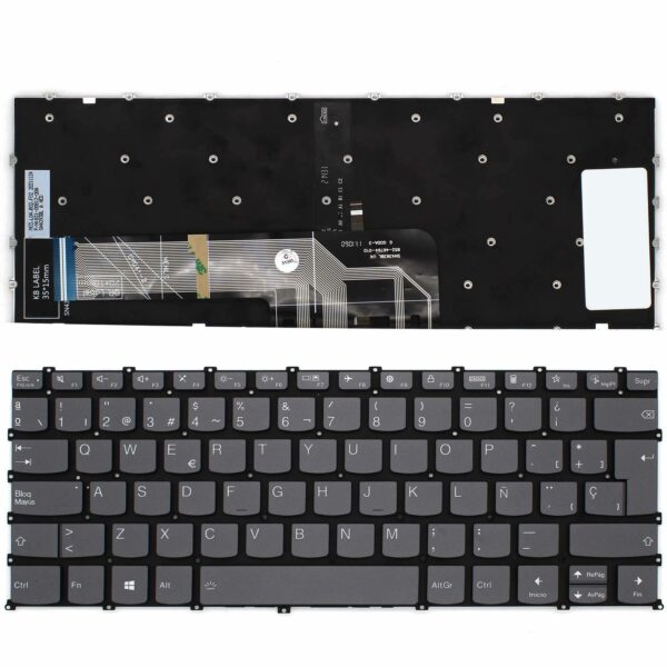 Teclado Retroiluminado Espanhol para Portátil Lenovo - Cinza, Sem Moldura - Compatível com SN20W85423, 5CB1C04573