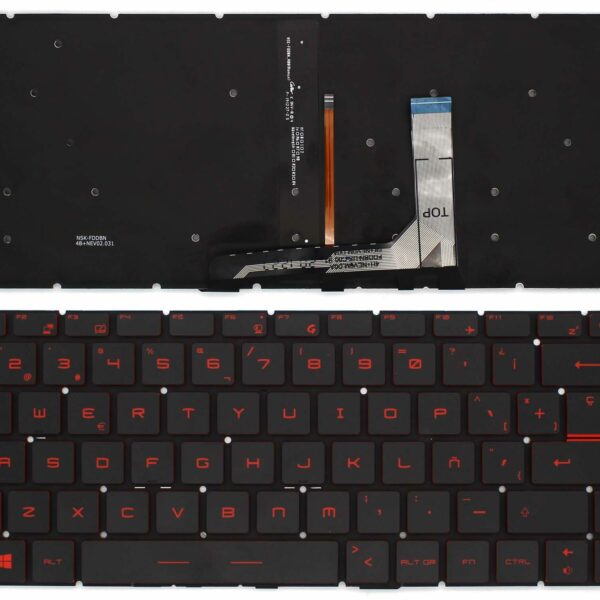 Teclado Retroiluminado Espanhol Preto para Portátil MSI GF63, GF65, GS65 Series
