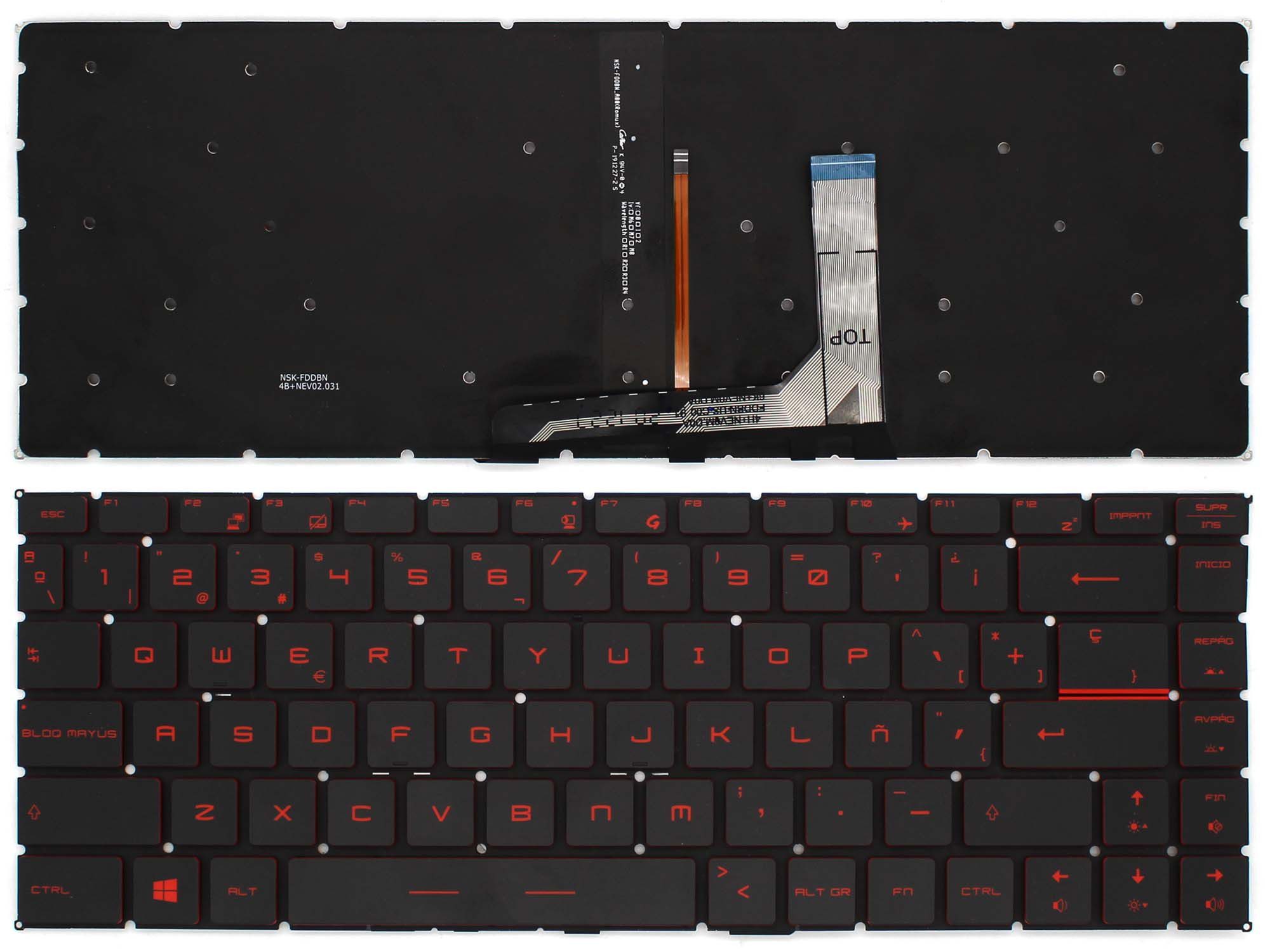 Teclado Retroiluminado Espanhol Preto para Portátil MSI GF63, GF65, GS65 Series
