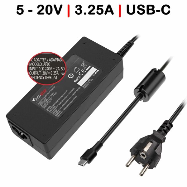 Carregador Multivoltagem USB-C para Portátil MSI 20V 3.25A 65W - Compatível com Prestige e Summit