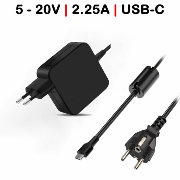 Carregador USB-C Multitensão 45W para Portátil Asus, Lenovo, Dell, HP – 5V-20V com PD/QC3.0