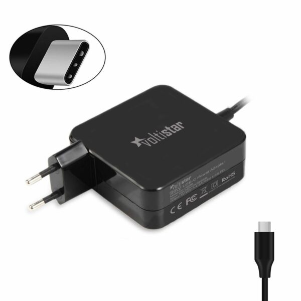 Carregador USB-C 96W Preto para Portátil Apple MacBook, Air, Pro, iPad e iPhone - Voltistar AD00258