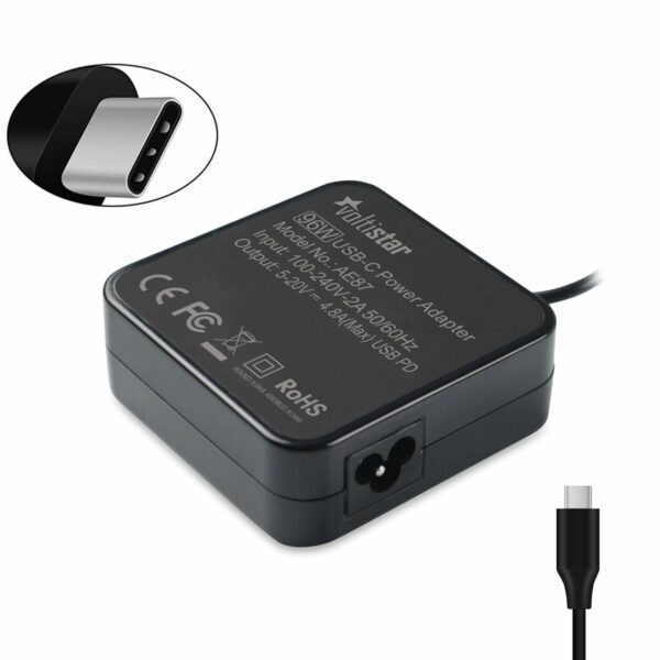 Carregador USB-C 96W Preto para Portátil Apple MacBook Air Pro, iPad e iPhone