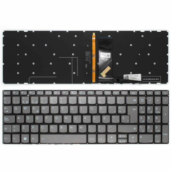 Teclado Retroiluminado Espanhol para Portátil Lenovo IdeaPad 320S-15IKB 320S-15ISK Cinzento Sem Moldura
