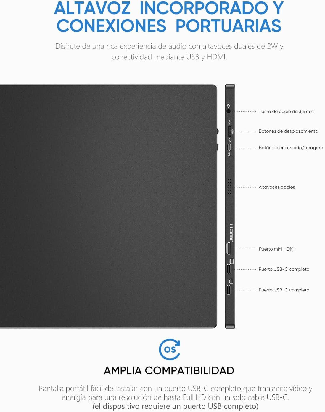 MONITOR PORTÁTIL RZOPA S1 TABLE DE 15.6" 1080 FHD IPS COM HDMI USB-C PARA PC MAC PS5 NINTENDO SWITCH - Image 5