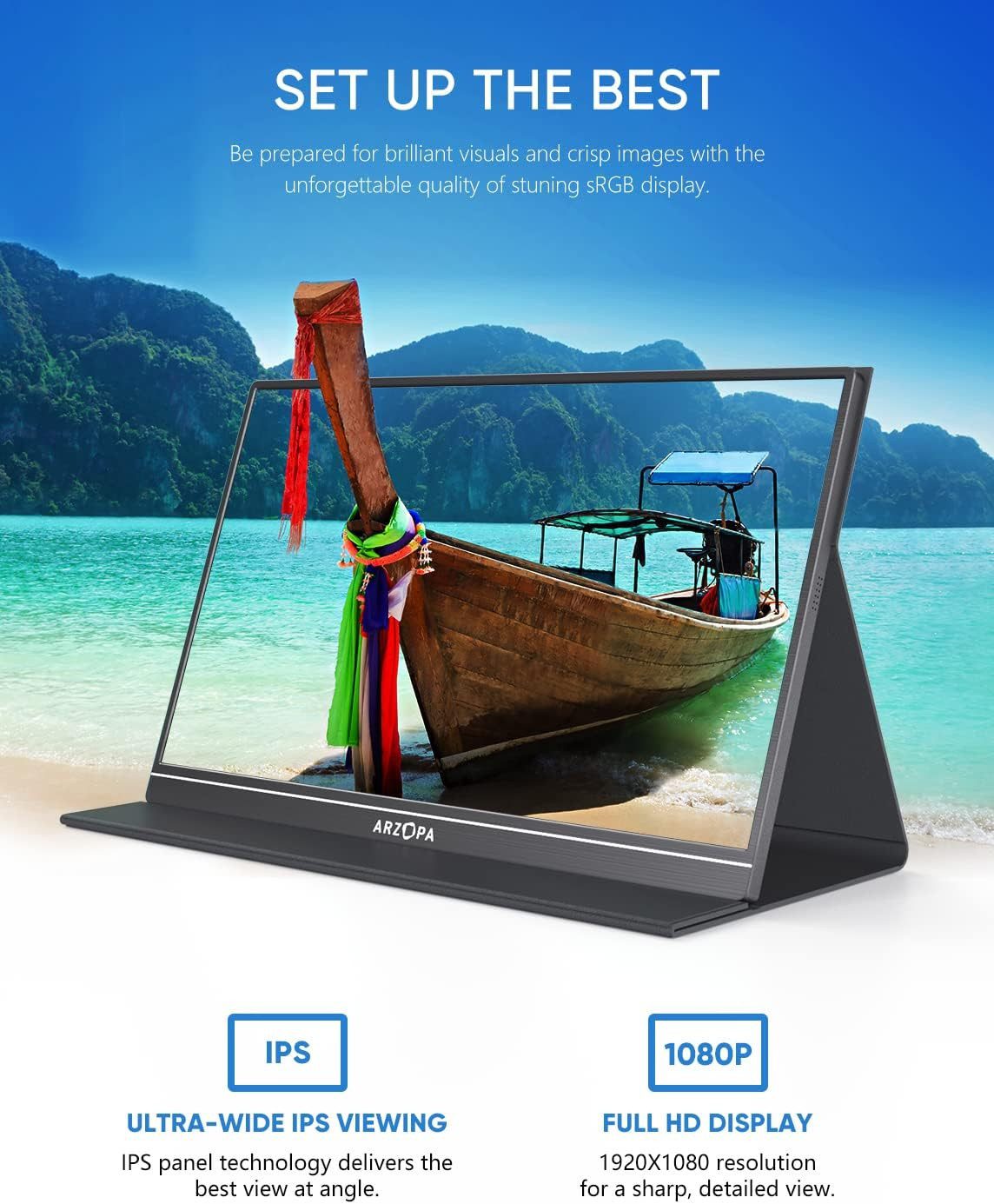 Monitor Portátil ARZOPA A1 GAMUT 15.6" FHD IPS HDMI USB-C para PC, Mac, PS5, Switch - Image 3