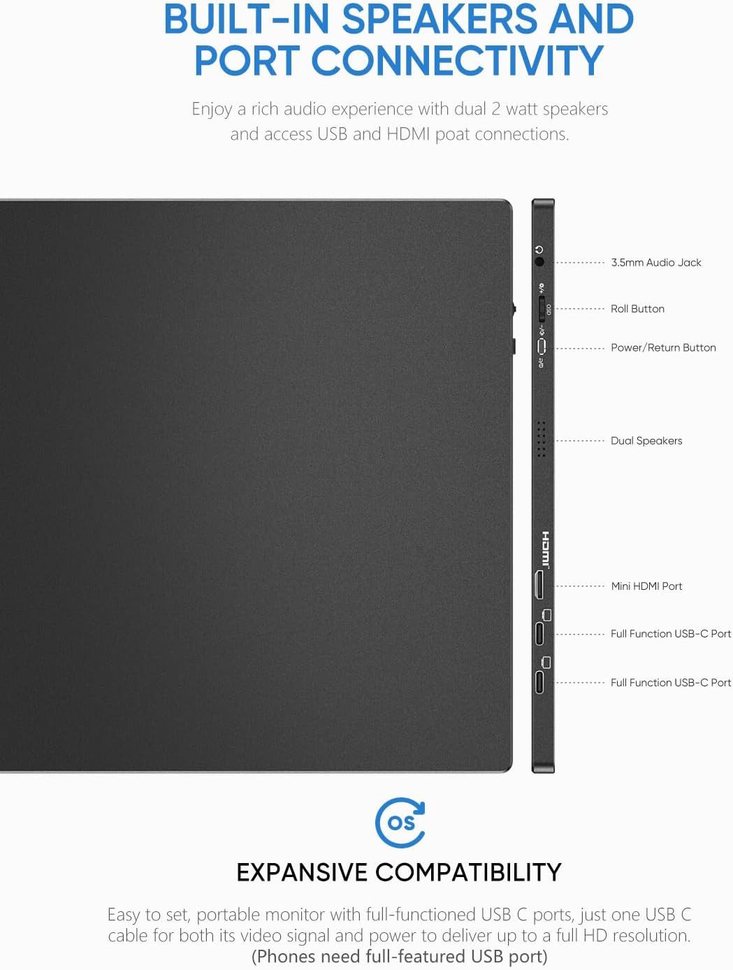 Monitor Portátil ARZOPA A1 GAMUT 15.6" FHD IPS HDMI USB-C para PC, Mac, PS5, Switch - Image 5