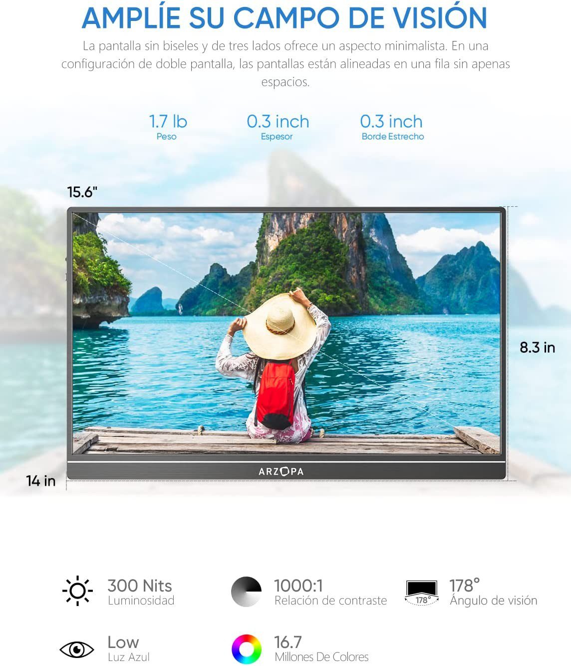 MONITOR PORTÁTIL RZOPA S1 TABLE DE 15.6" 1080 FHD IPS COM HDMI USB-C PARA PC MAC PS5 NINTENDO SWITCH - Image 2