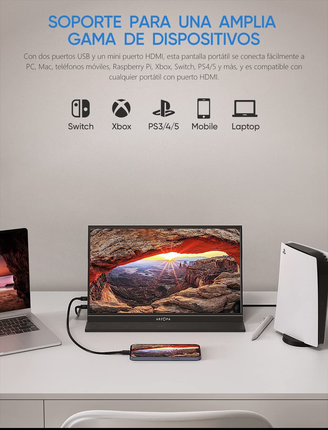 MONITOR PORTÁTIL RZOPA S1 TABLE DE 15.6" 1080 FHD IPS COM HDMI USB-C PARA PC MAC PS5 NINTENDO SWITCH - Image 3