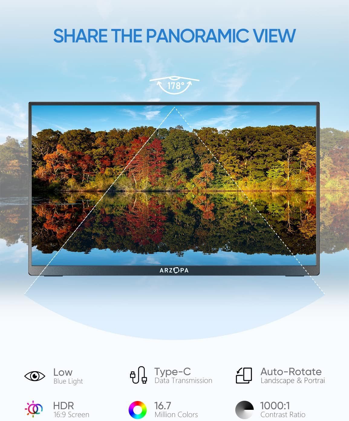Monitor Portátil ARZOPA A1 GAMUT SLIM 14" FHD IPS HDMI USB-C para PC, Mac, Consolas e Smartphones - Image 2