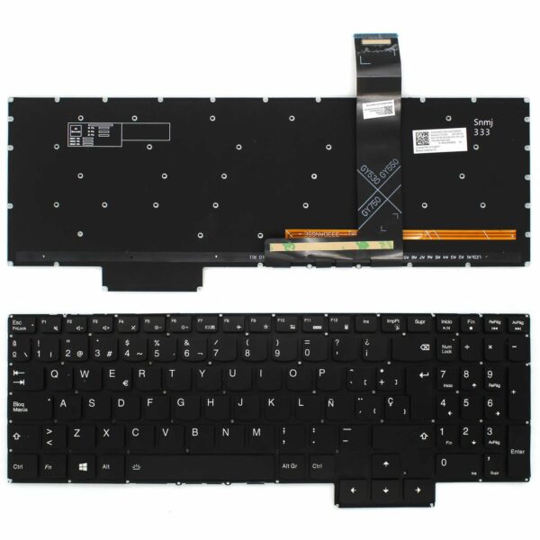 Teclado Retroiluminado Espanhol para Portátil Lenovo Legion 5 15ARH05H 2020 - Preto, Sem Moldura