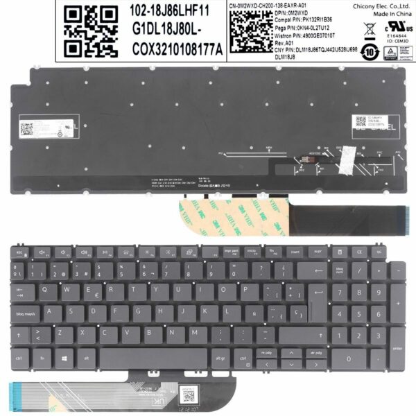 Teclado Retroiluminado Espanhol Cinza para Portátil Dell Inspiron 7590 7591 Vostro 3500 5500 Series